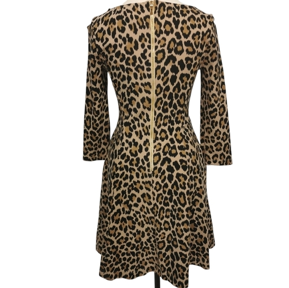 Kate Spade Leopard Print Fit & Flare 3/4 Sleeve Ponte Mini Dress - Sz 2 - Picture 4 of 8